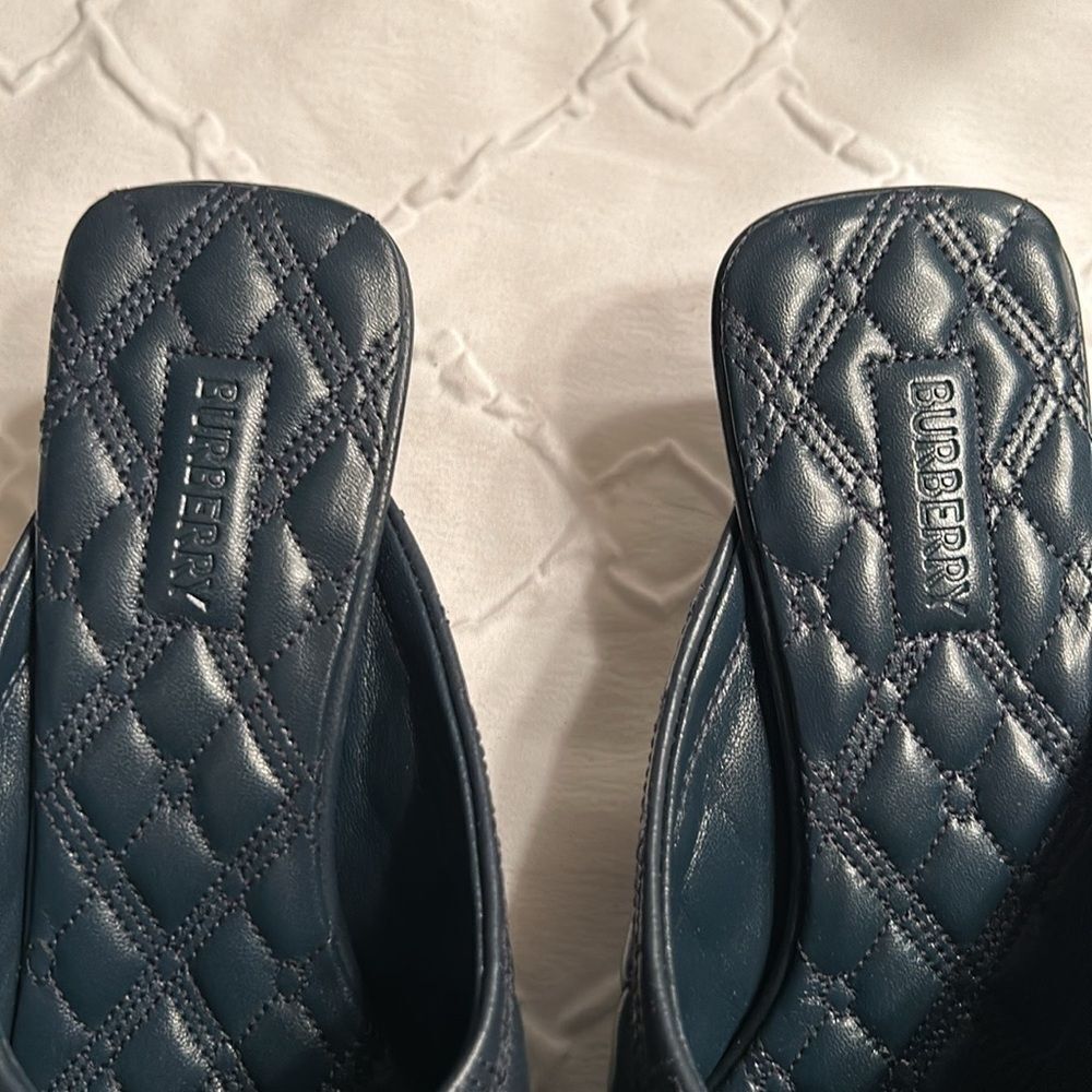 Authentic Burberry Blue Quilted Embroidered Sip on Blue Mule Shoes(Size 37) - Picture 12 of 14